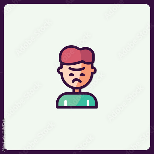 Flat style icon of a sad looking person wearing a green shirt