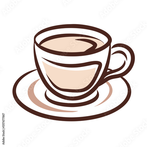 Coffee cup icon with saucer, warm beverage concept