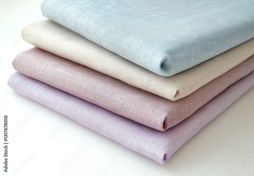 Stack of Colorful Linen Fabric Textiles in Pastel Shades Close Up Stack of Colorful Linen Fabric Textiles in Pastel Shades Close Up