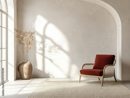 A modern and airy interior with a chair and window light