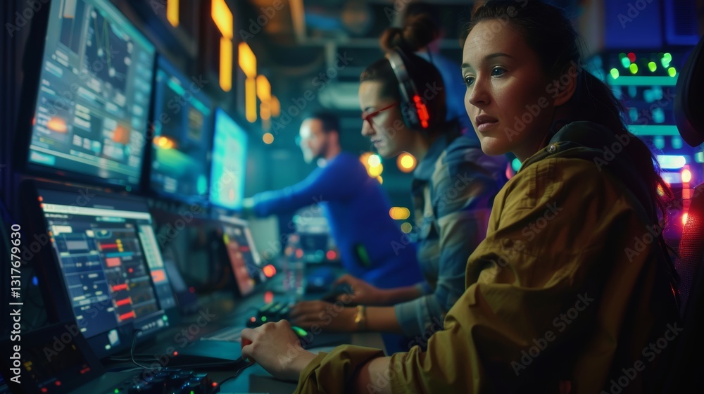 Obraz premium Innovative developers collaborate on an ai driven application in a dynamic startup environment