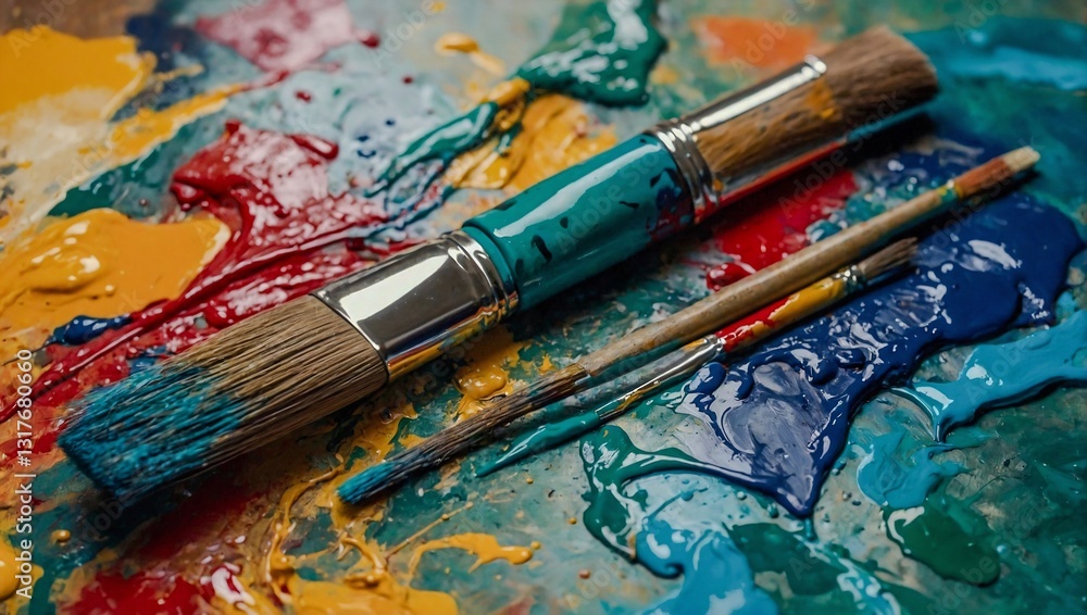 Obraz premium Abstract art with paint brushes and colors.