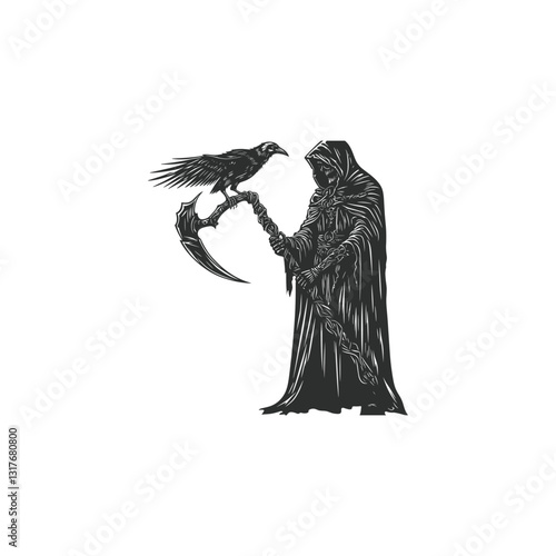 Grim reaper with crow design vector template illustration