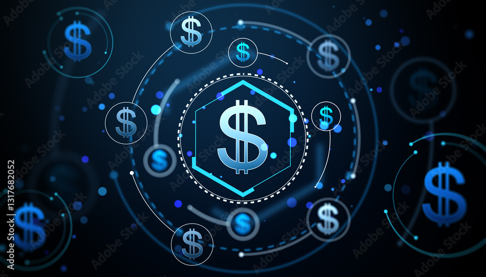 Digital dollar symbols connected in a network design. 3D Rendering Digital dollar symbols connected in a network design. 3D Rendering