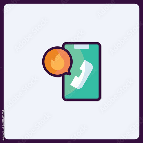 Emergency Hotline Icon Featuring Smartphone with Flame Notification Bubble