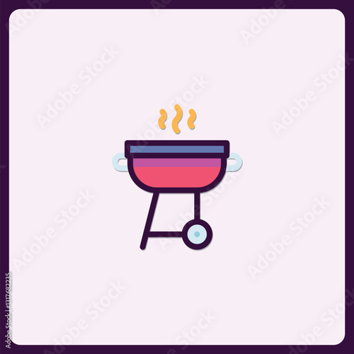 Stylized barbecue grill icon on isolated background ready for grilling