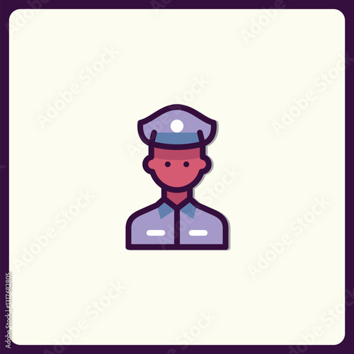 Stylized icon depicting a uniformed officer with modern design elements