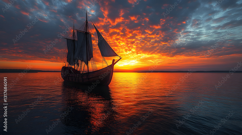 Obraz premium Viking Longship at Sunset