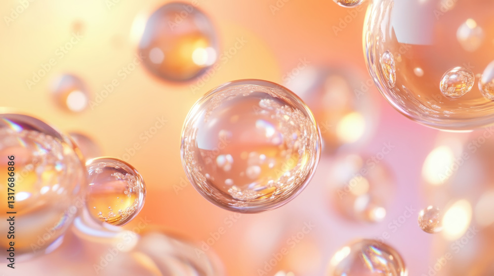 Fototapeta premium Floating bubbles in warm toned abstract background