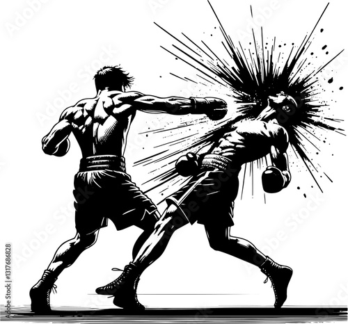 Boxer Performing A Knock Out, Black And White Boxing Silhouette