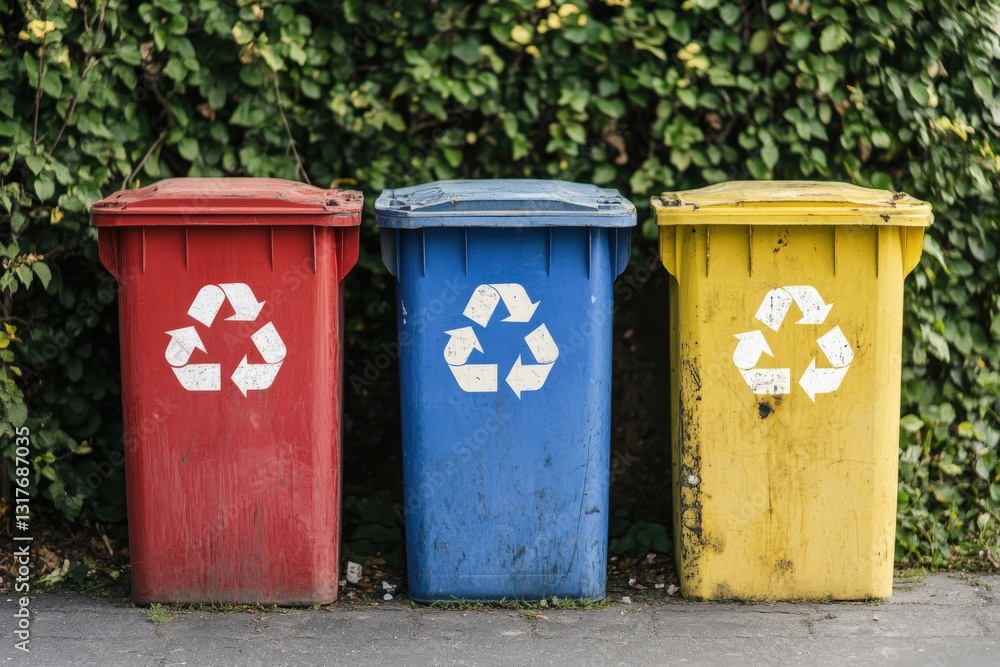 Recycling bins promoting environmental awareness and waste sorting Recycling bins promoting environmental awareness and waste sorting