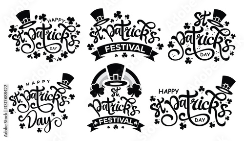 Festive St. Patrick's Day black and white Graphics typography  Set for Design
