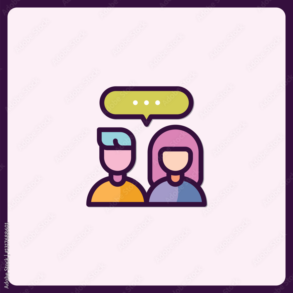Conversational exchange illustrated by a stylized duo in communication icon Conversational exchange illustrated by a stylized duo in communication icon