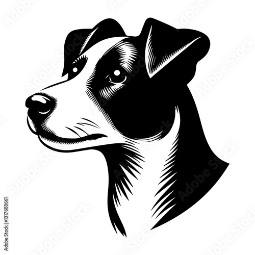 Jack Russell Terrier's head is a black and white logo. EPS vector graphics.