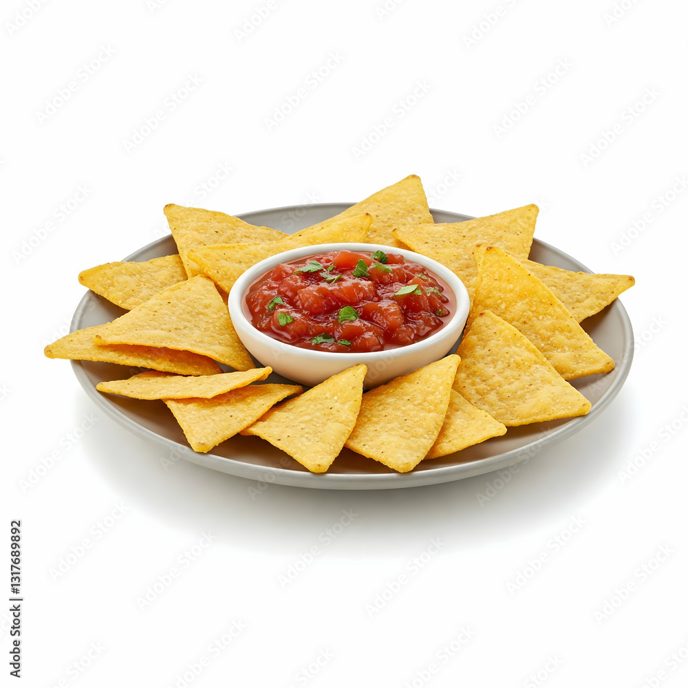Delicious Tortilla Chips with Fresh Salsa Dip on Gray Plate Delicious Tortilla Chips with Fresh Salsa Dip on Gray Plate