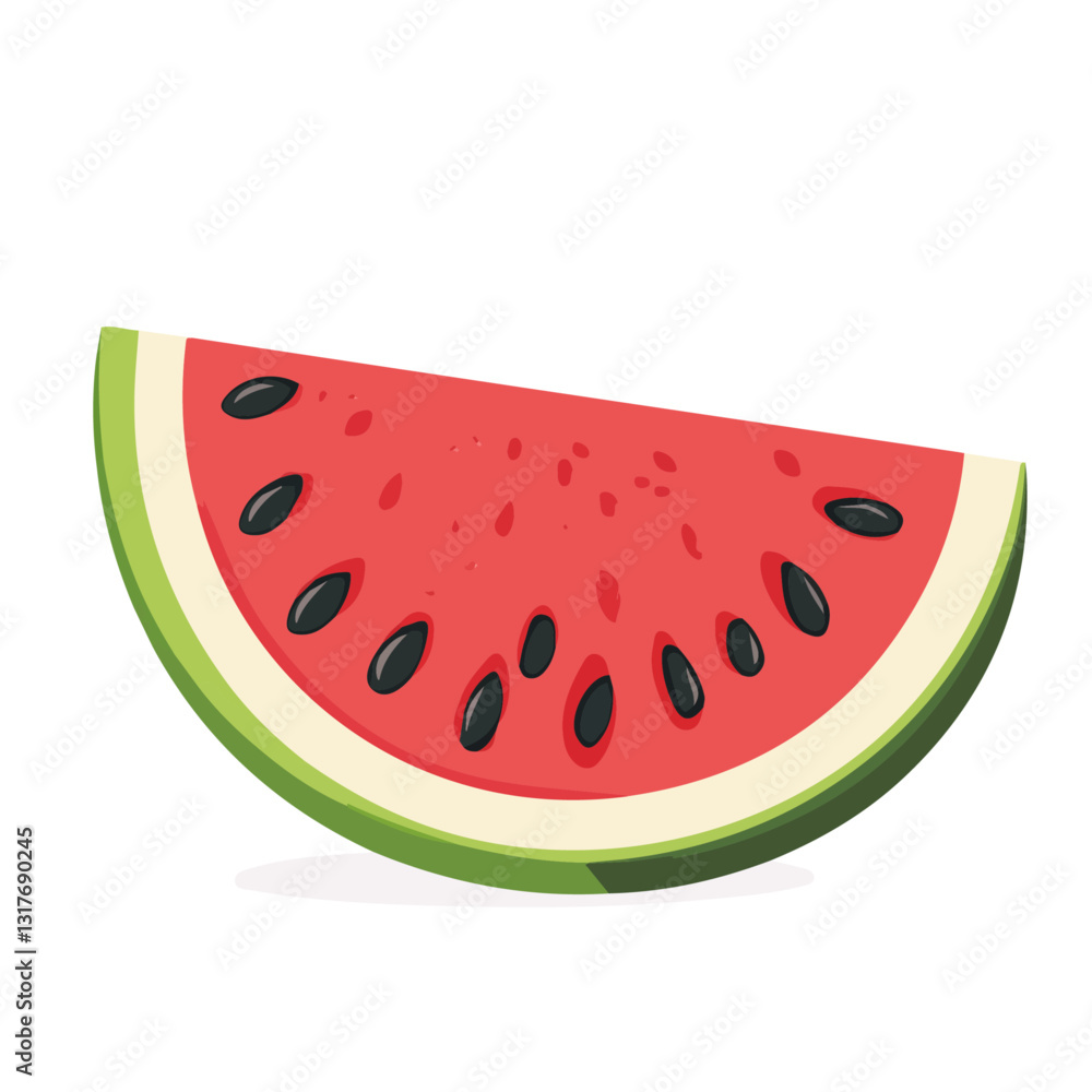 2D flat vector illustration of a watermelon slice, isolated on a white background.
2D flat vector illustration of a watermelon slice, isolated on a white background.