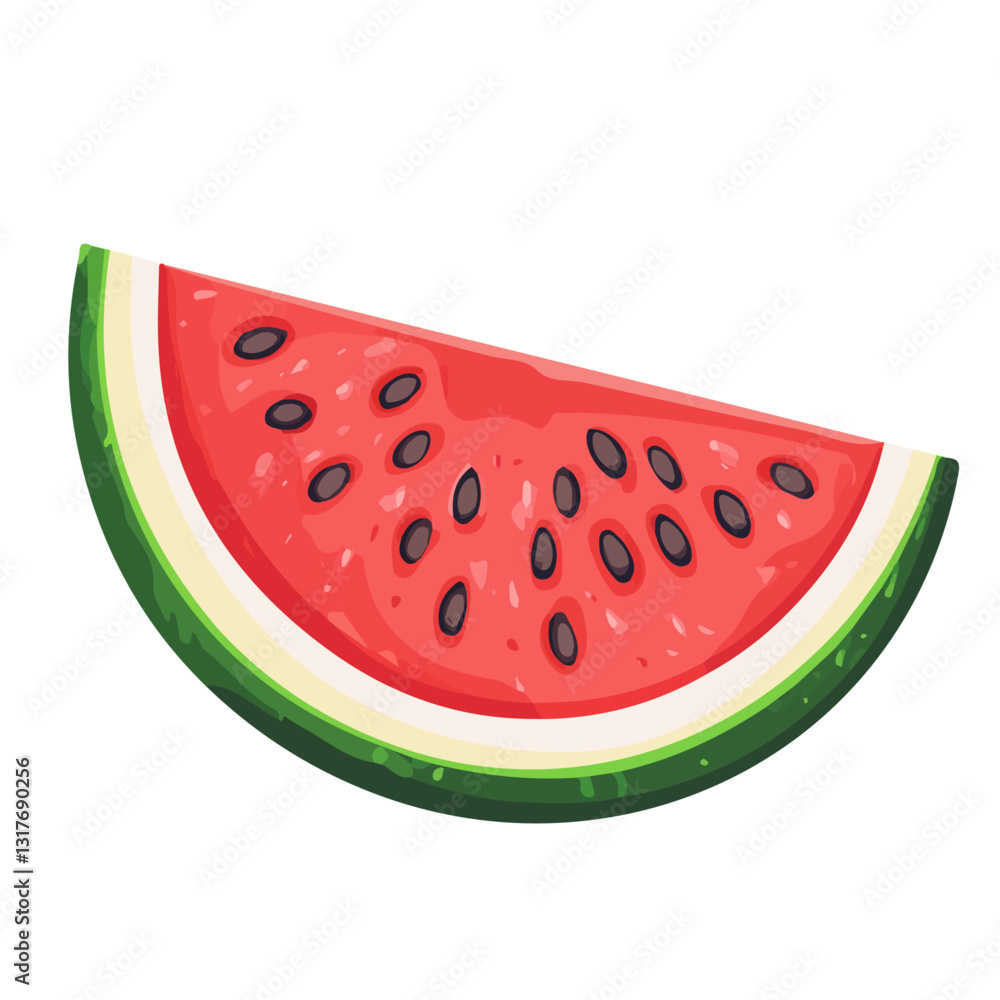 2D flat vector illustration of a watermelon slice, isolated on a white background.
2D flat vector illustration of a watermelon slice, isolated on a white background.
