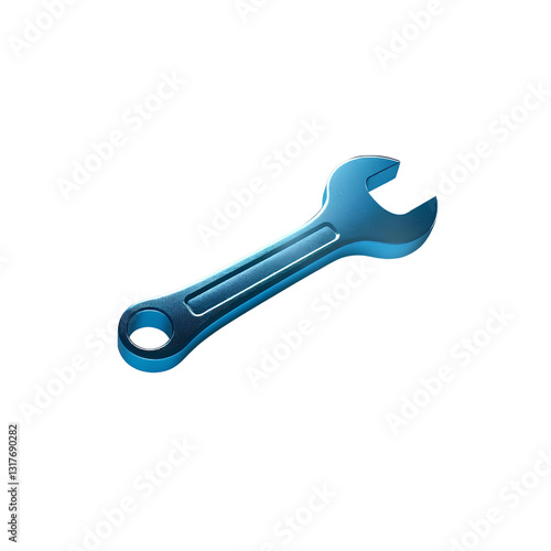 wrench icon in chrome and blue tones, maintenance, repair, customization, PNG, isolated on transparent background
