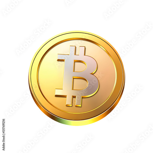 3D glossy bitcoin coin icon, reflective gold and silver, cryptocurrency, digital transactions and investment, Isolated on a transparent PNG background