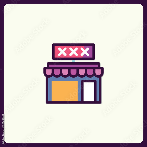 Stylized depiction of adult entertainment store, vector icon design