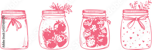 Set of hand-drawn doodle vector adorable jars rubber stamps