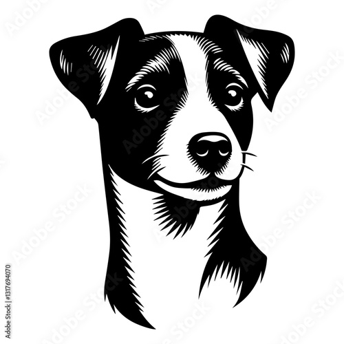 Jack Russell Terrier's head is a black and white logo. EPS vector graph
