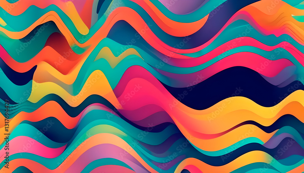 Abstract design featuring wavy, flowing patterns in a vibrant mix of colors Abstract design featuring wavy, flowing patterns in a vibrant mix of colors
