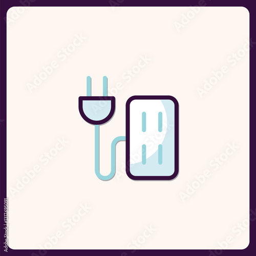 Minimalist illustration of electric plug and wall socket, simple line icon