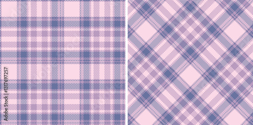 Pastel Dusty Lavender Seamless Madras Plaid with Rich Dull Blue accents Textile Design
