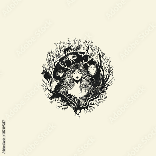 Wood nymph design vector template illustration