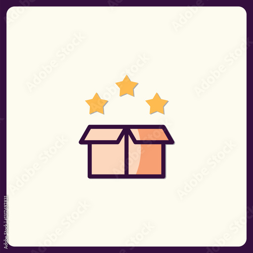 Attractive open delivery box with three stars icon for service evaluation