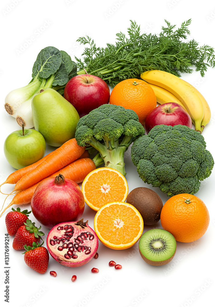 set of different fruits and vegetables on white background set of different fruits and vegetables on white background