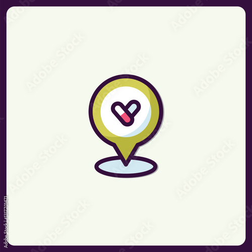 Pill Location Pointer Graphic: Minimalist Medical Navigation Icon Design