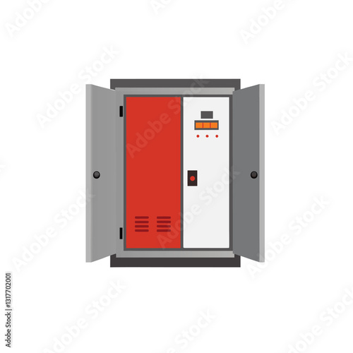 Electrical power switch panel with open and close door on white background