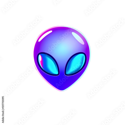 alien icon in neon purple and blue, PNG, isolated on transparent background