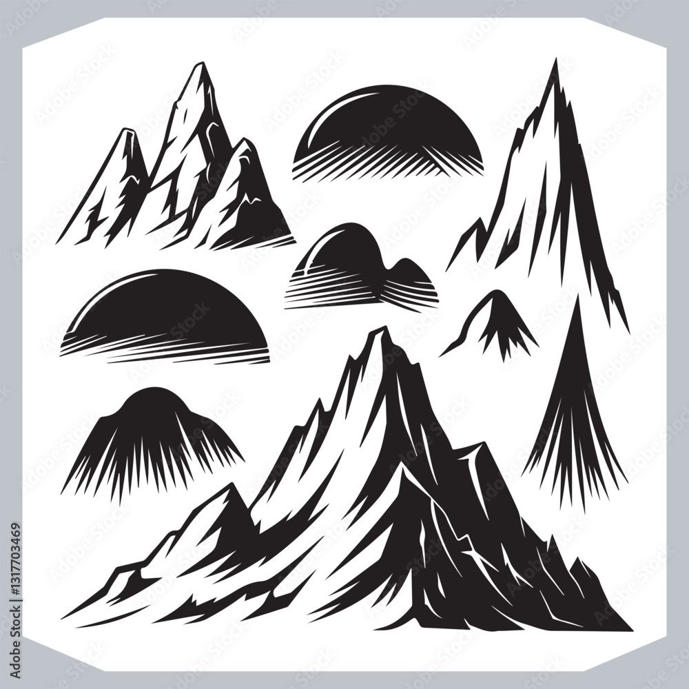 Mountain Silhouette Collection Stunning Hand Drawn Vector Art