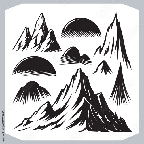 Obraz na płótnie Mountain Silhouette Collection Stunning Hand Drawn Vector Art w salonie