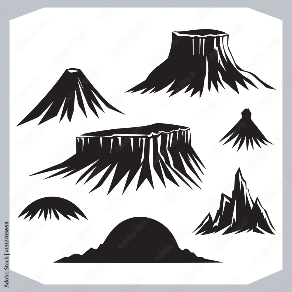 Hand Drawn Mountain Silhouettes Perfect for Logos and Branding