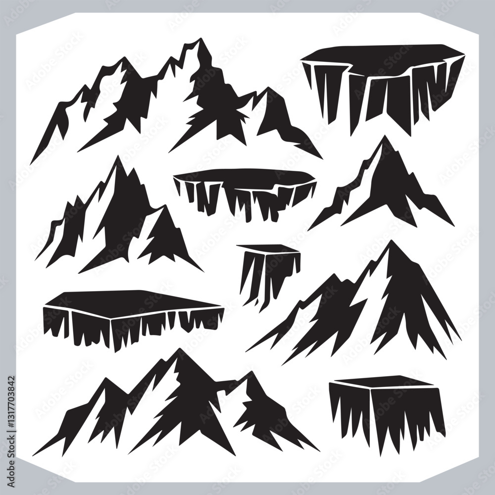 Hand Drawn Mountain Silhouettes Perfect for Logos and Branding