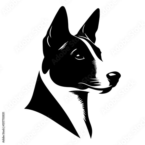 Basenji's head is a black and white logo. EPS vector graphics.