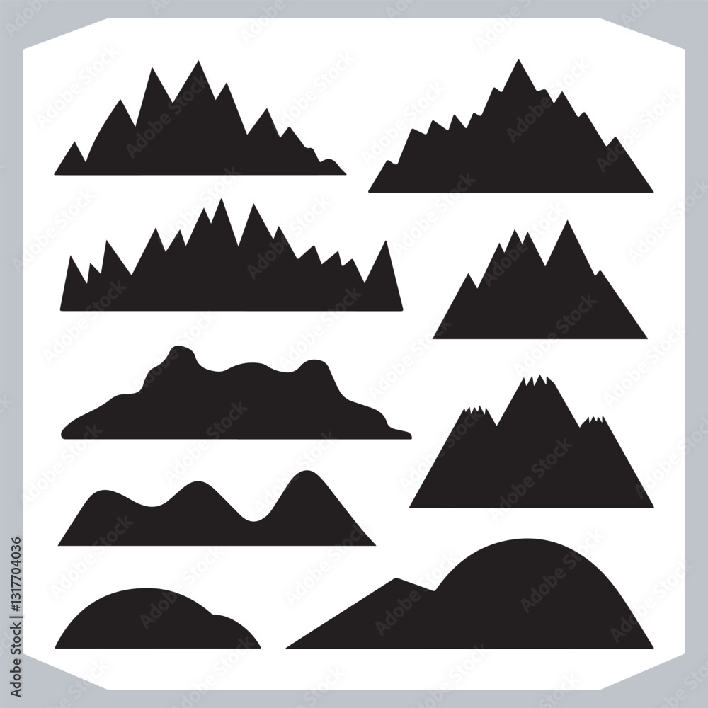 Hand Drawn Mountain Silhouettes Perfect for Logos and Branding