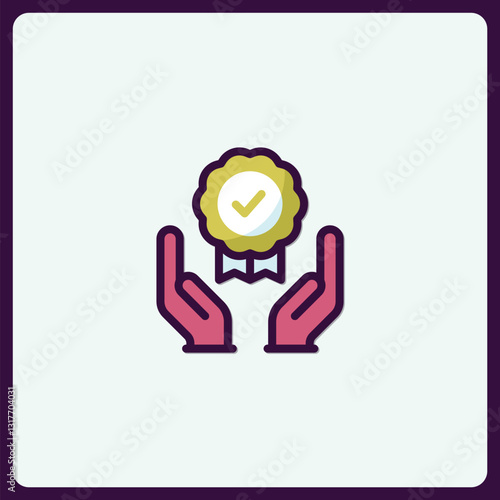Achievement Icon Featuring Hands Holding Up a Quality Award Badge