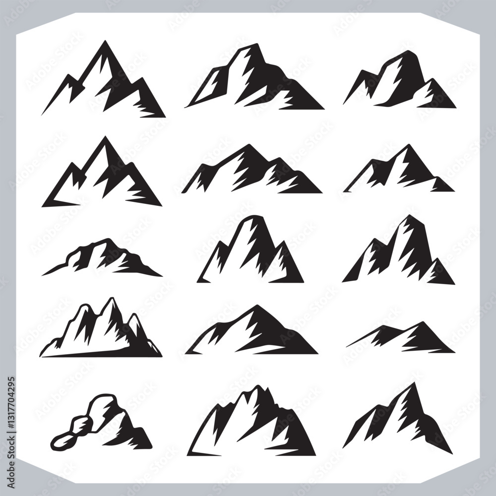 Hand Drawn Mountain Silhouettes Perfect for Logos and Branding