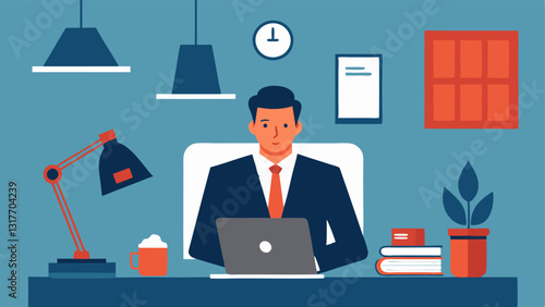 Legal Creative Workspace A lawyer working in a modern stylish home office space on a laptop surrounded by notepads and coffee cups indicating a creative legal consulting