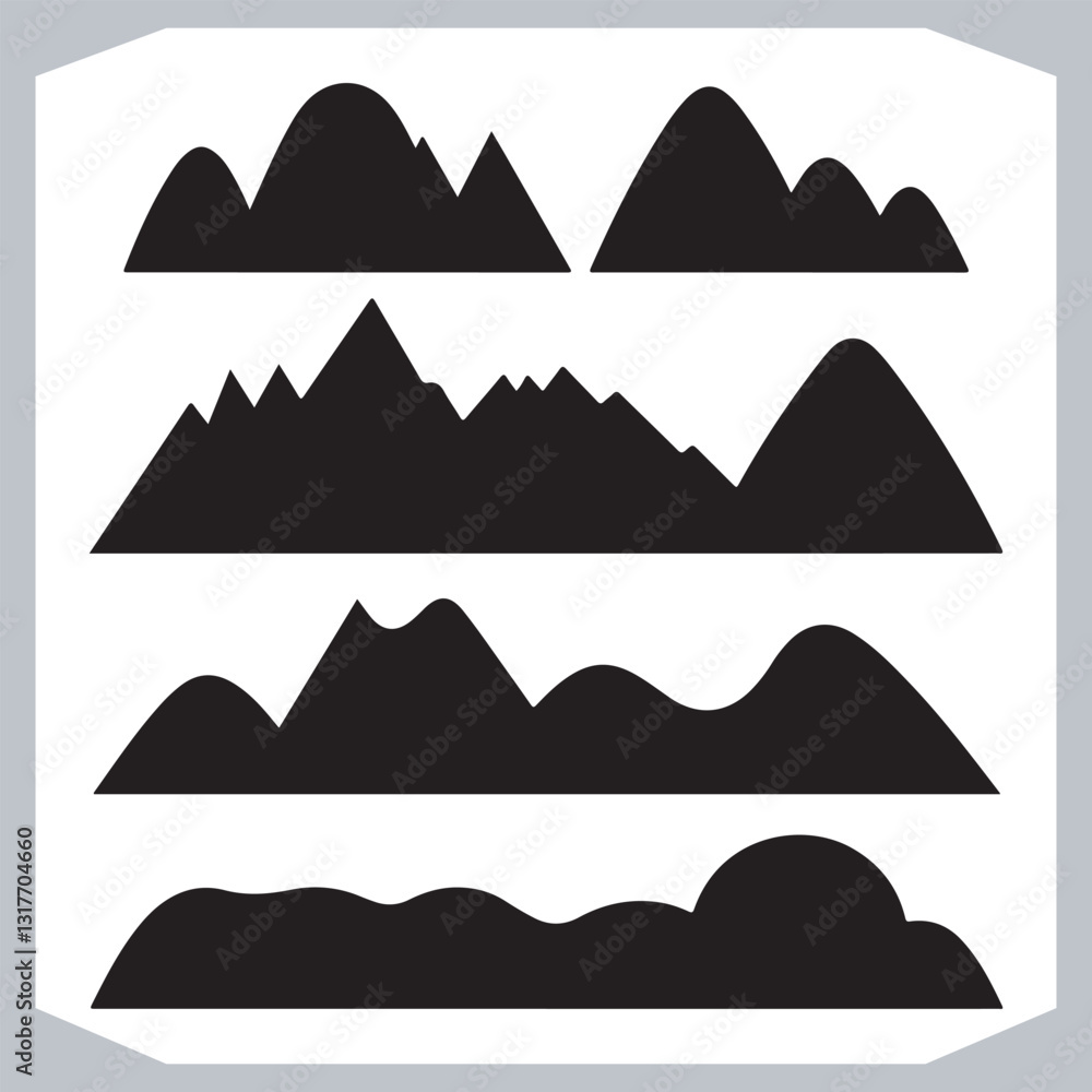 Hand Drawn Mountain Silhouettes Perfect for Logos and Branding
