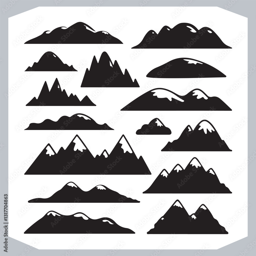 Hand Drawn Mountain Silhouettes Perfect for Logos and Branding