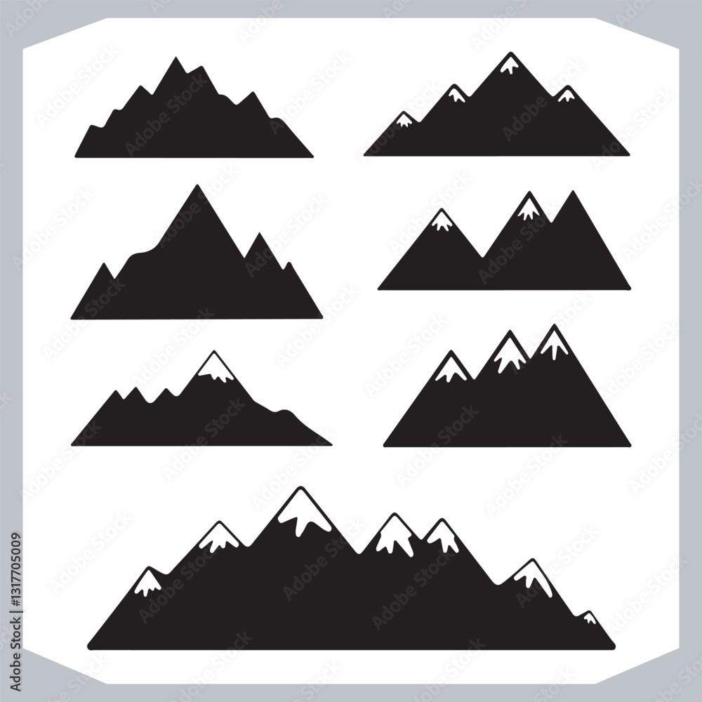 Hand Drawn Mountain Silhouettes Perfect for Logos and Branding
