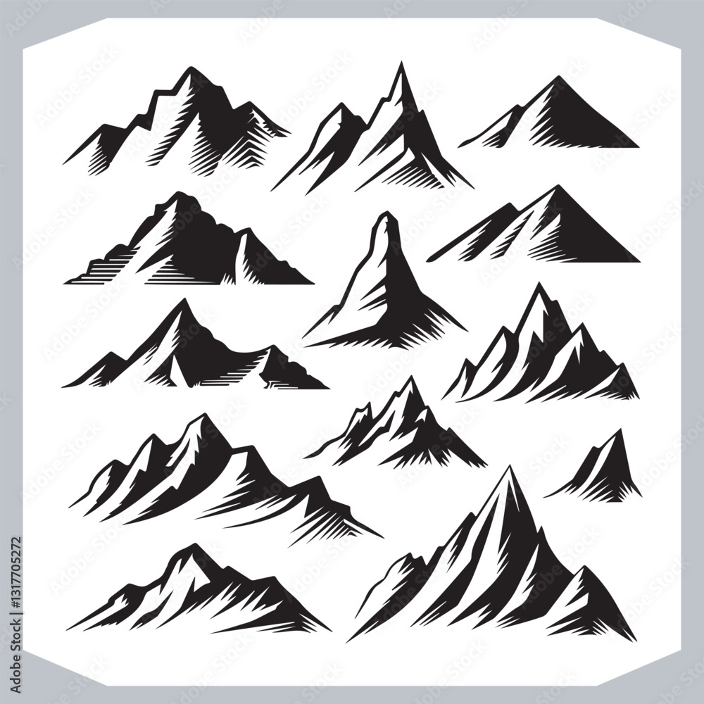 Hand Drawn Mountain Silhouettes Perfect for Logos and Branding