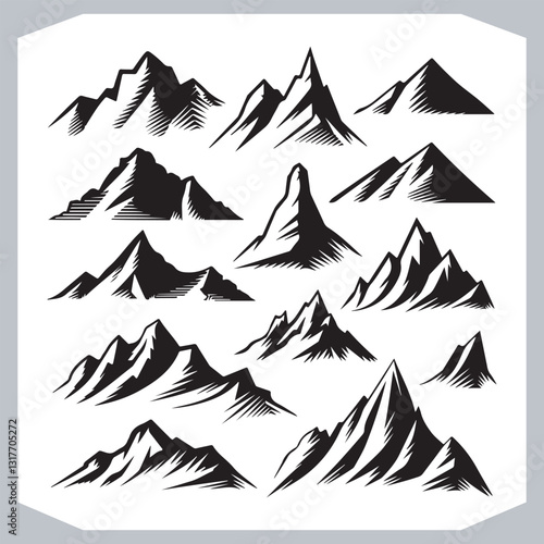Obraz na płótnie Hand Drawn Mountain Silhouettes Perfect for Logos and Branding w salonie