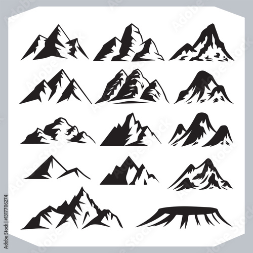 Obraz na płótnie Black and White Retro Mountain Silhouettes Artistic Hand Drawn Design w salonie